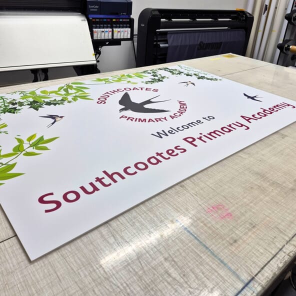 An image of the finished Southcoates Primary Academy signage on a table.